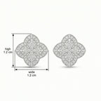 Polished white metal stud earrings with tiered diamond halos and faith-inspired design