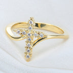 Close-up of copper Jesus Cross Ring showing detailed cross craftsmanship and warm finish