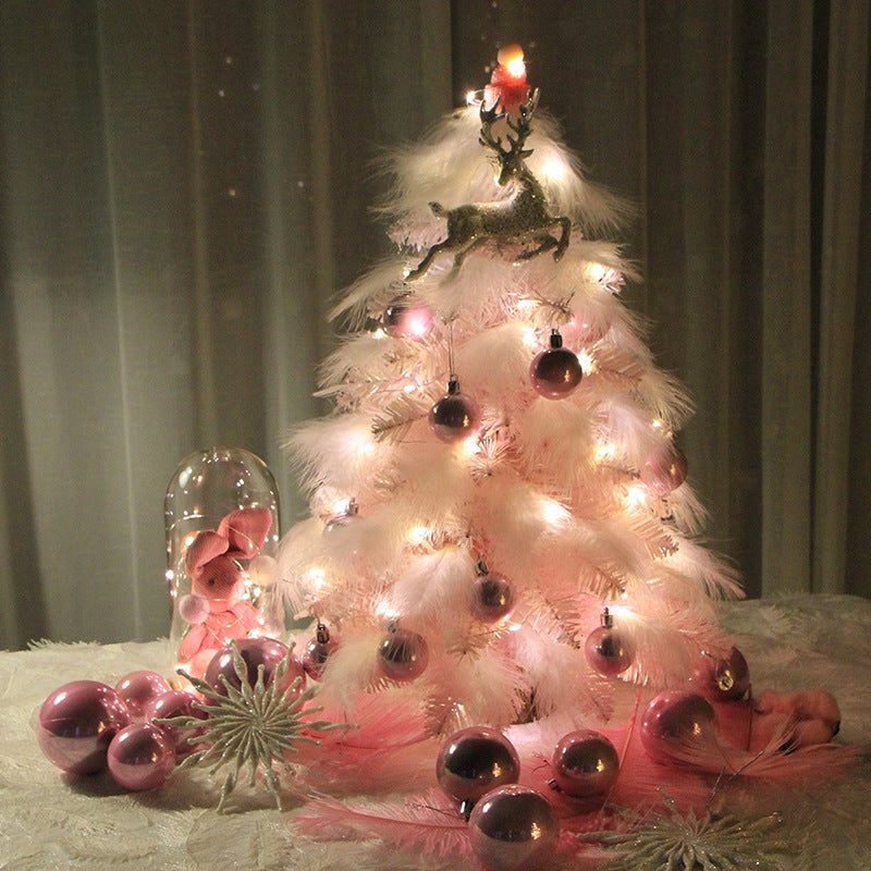 Pink feather LED Christmas tree ornament with soft glow