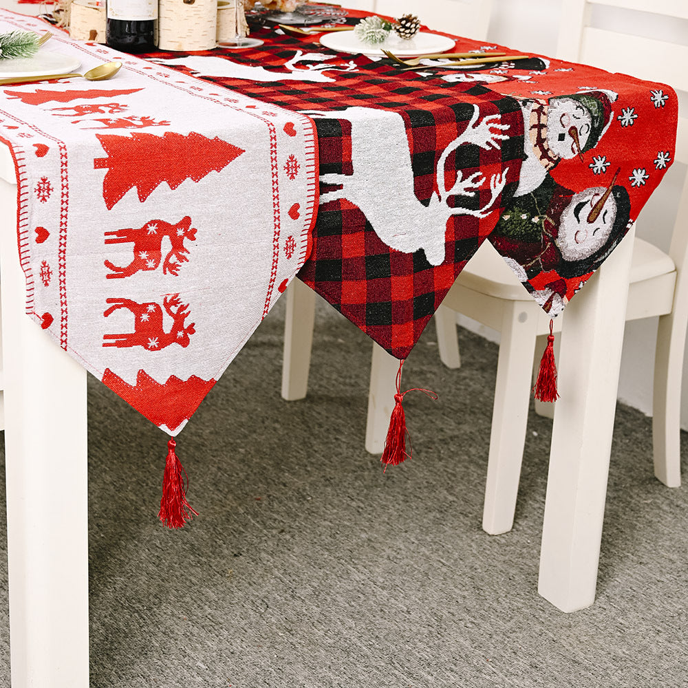 Elk design embroidered table runner in soft cotton linen fabric