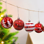 Set of 24 colorful Christmas hanging ball decorations arranged in festive display