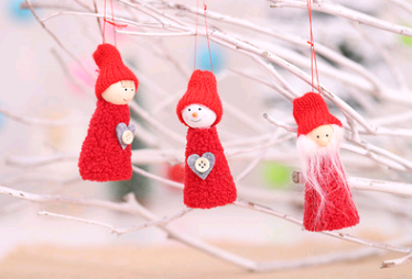 Soft cloth Christmas pendant detail showing semi-manual craftsmanship