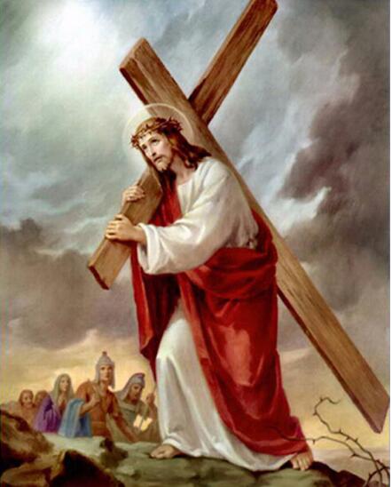 Luminous diamond painting cross religious artwork