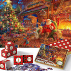 Festive Santa Claus winter scene puzzle for Christmas countdown on wooden table