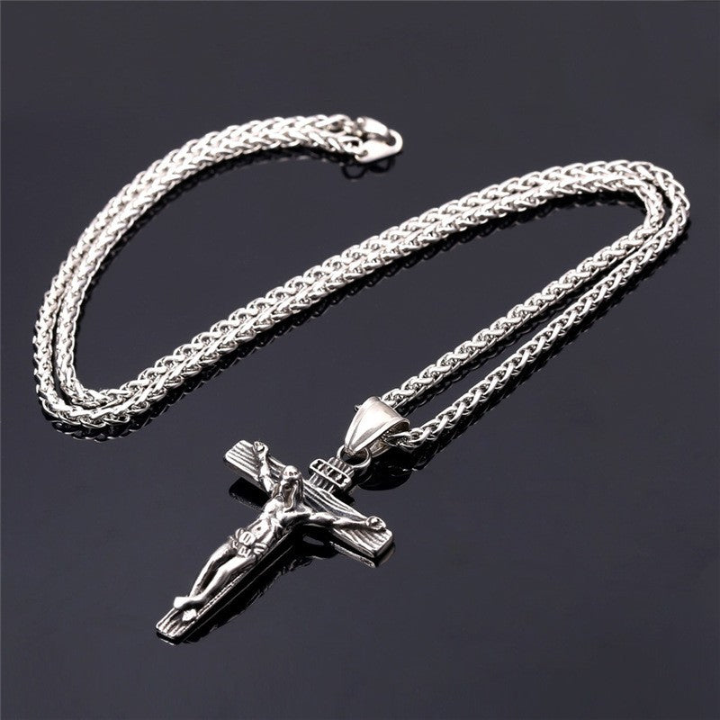 Jesus cross pendant necklace with whip chain for men and women Main image