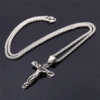 Jesus cross pendant necklace with whip chain for men and women