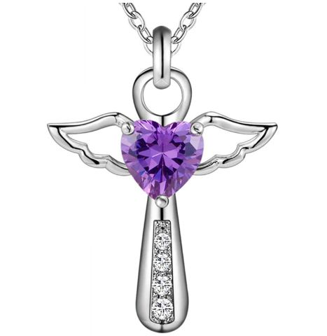 Faith jewelry pendant featuring cross and angel wing design