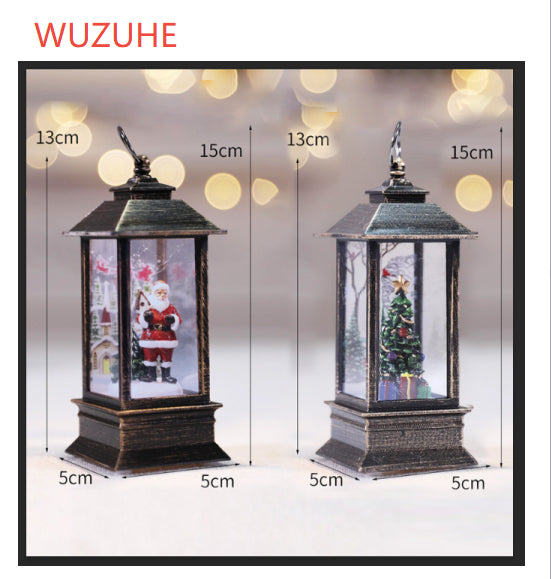 Christmas oil lamp set showing figure and tree decoration options
