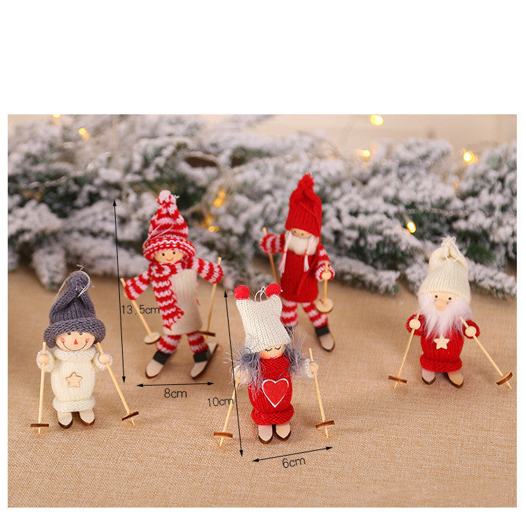 Wooden ski doll Christmas ornament featuring an old man skiing design