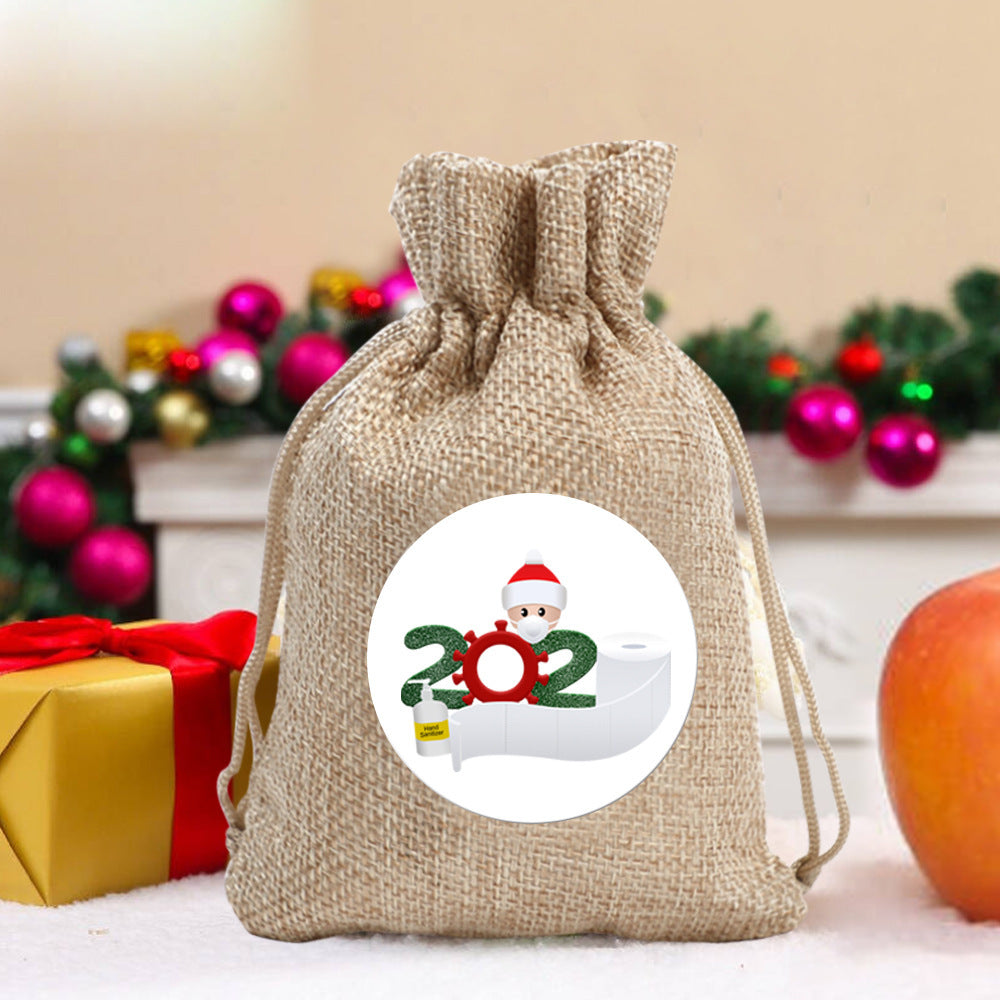 Brown Christmas candy sack with rustic fabric texture for holiday celebrations