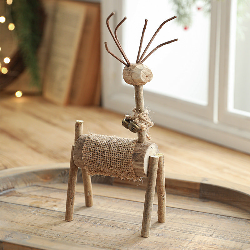 Hand carved solid wood deer Christmas ornament with rustic woodland charm Main image