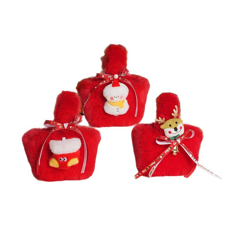 Plush candy bag filled with small treats for Christmas stockings and exchanges