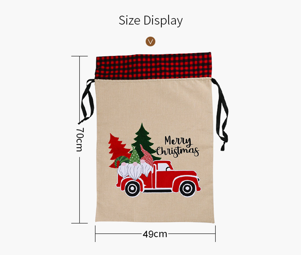 Close-up of imitation linen cloth texture on Christmas forest gift bag