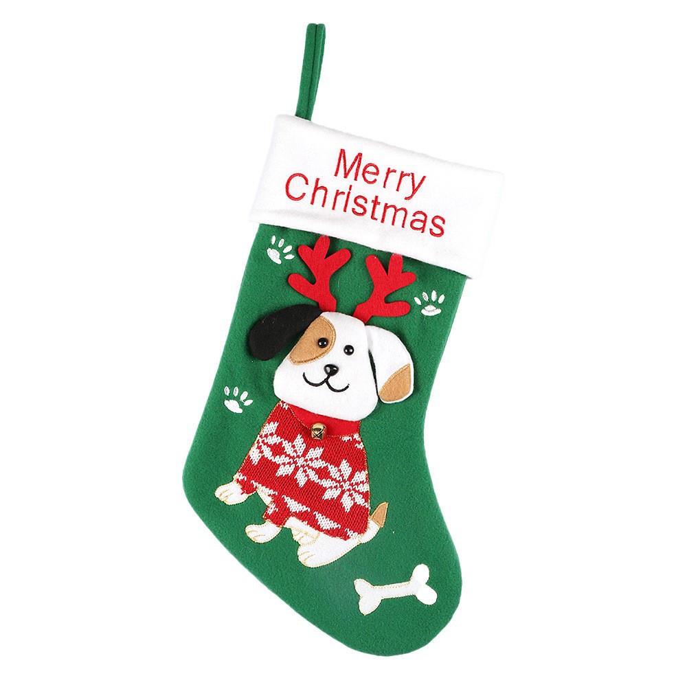 Holiday decoration featuring adorable puppy and kitten Christmas sock gift bag