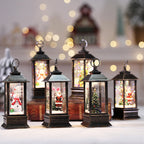 Christmas oil lamp with square base and glowing flame illumination