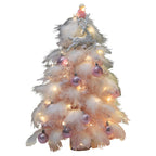 Small desktop pink feather Christmas tree for holiday display