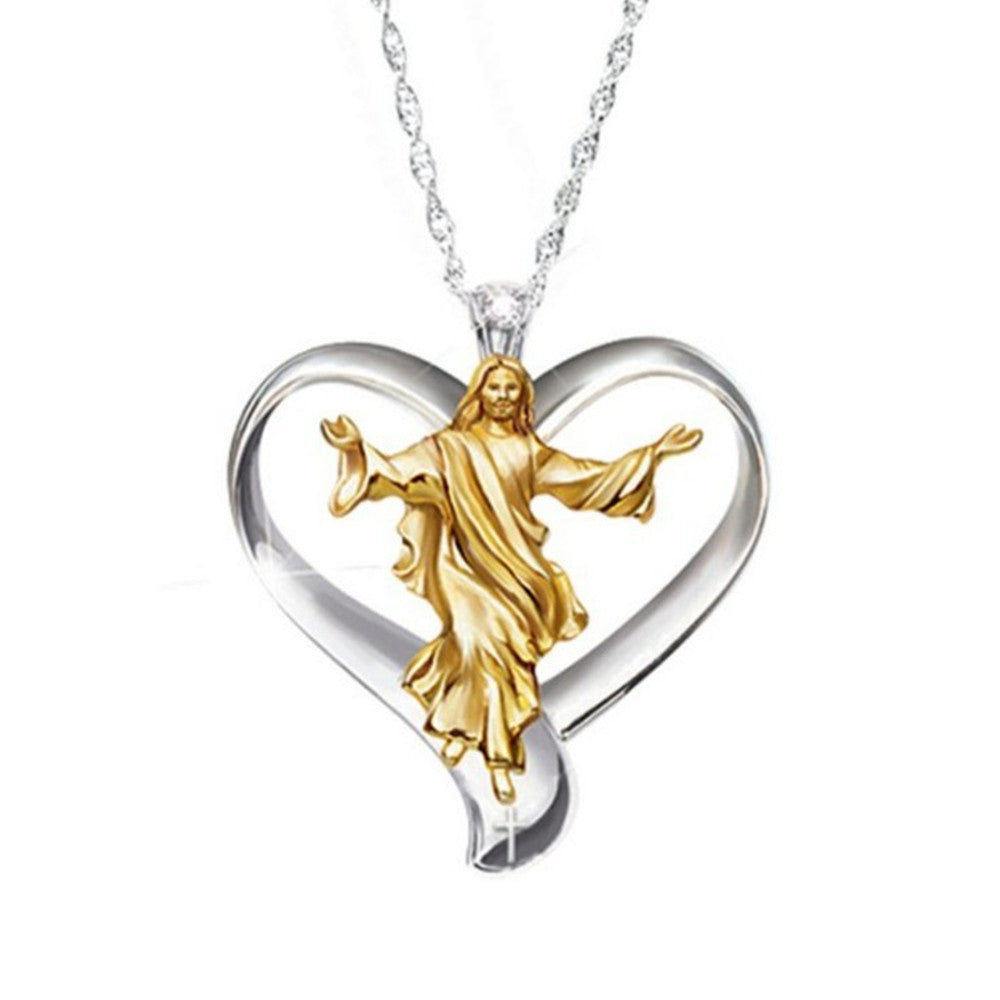 Love Jesus pendant necklace with adjustable extension chain detail