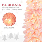 7ft Pink Flocked Pencil Christmas Tree with LED Lights