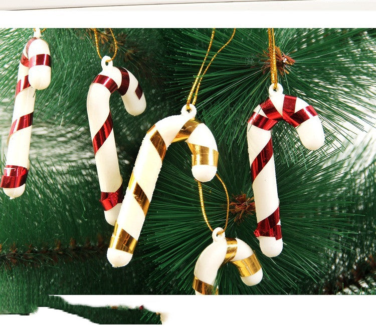 Christmas candy cane ornaments showing tri-color design detail