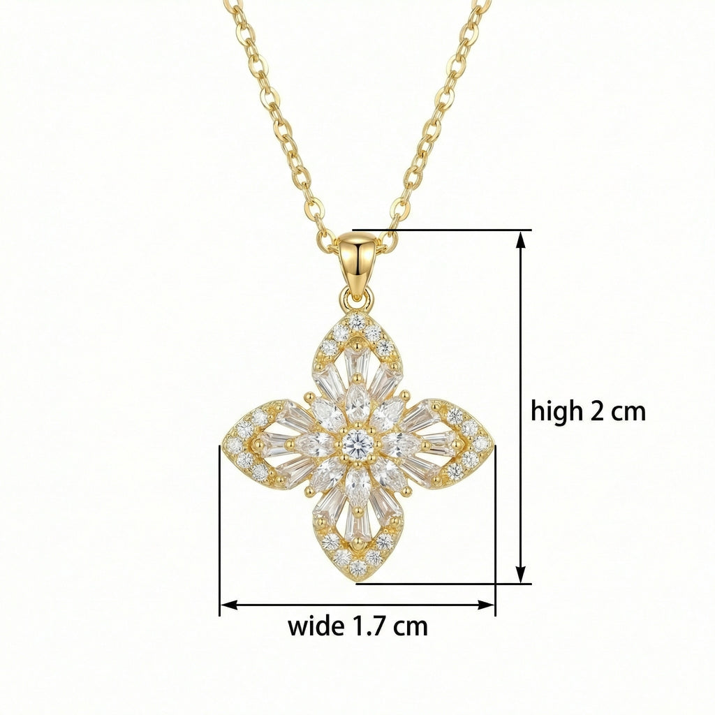 Elegant floral cross pendant with round center stone and sparkling crystal details in silver