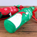 Festive wine bottle cover ornament in red and green for Christmas celebrations