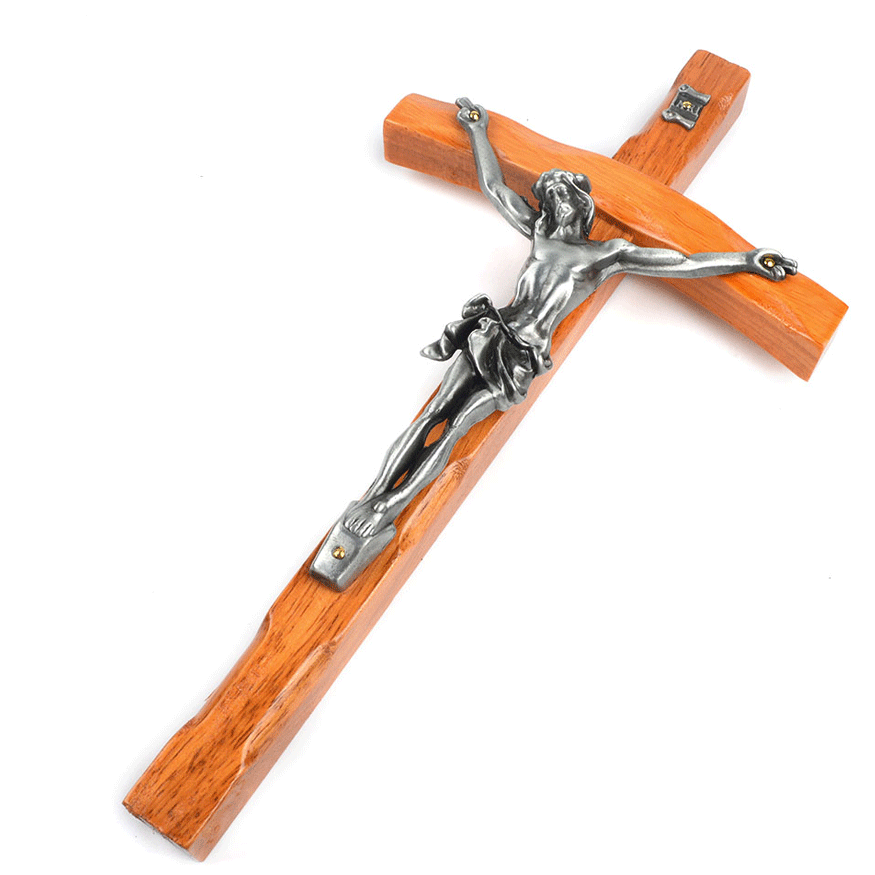 Solid wood cross with zinc alloy Christ figure for faith-filled spaces