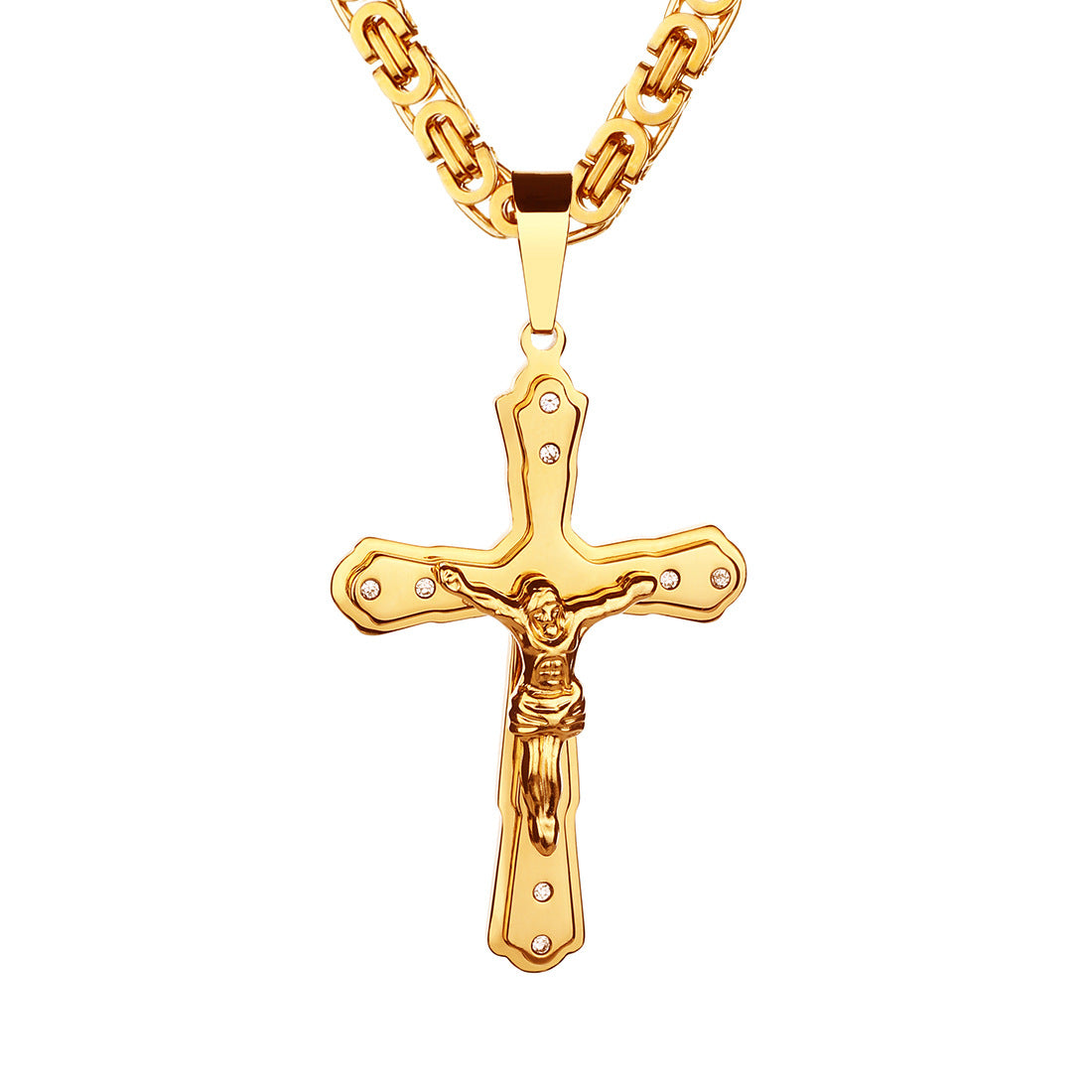 Faith-inspired golden cross pendant on chain, embodying hope and redemption