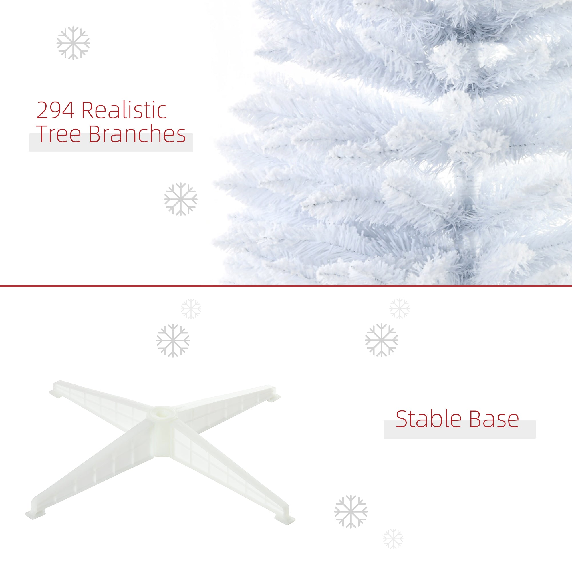 Snow flocked white branches with 294 tips creating full, realistic tree silhouette