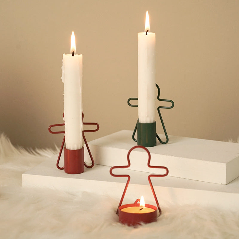 Green iron gingerbread man candlestick for winter decor