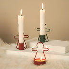 Green iron gingerbread man candlestick for winter decor