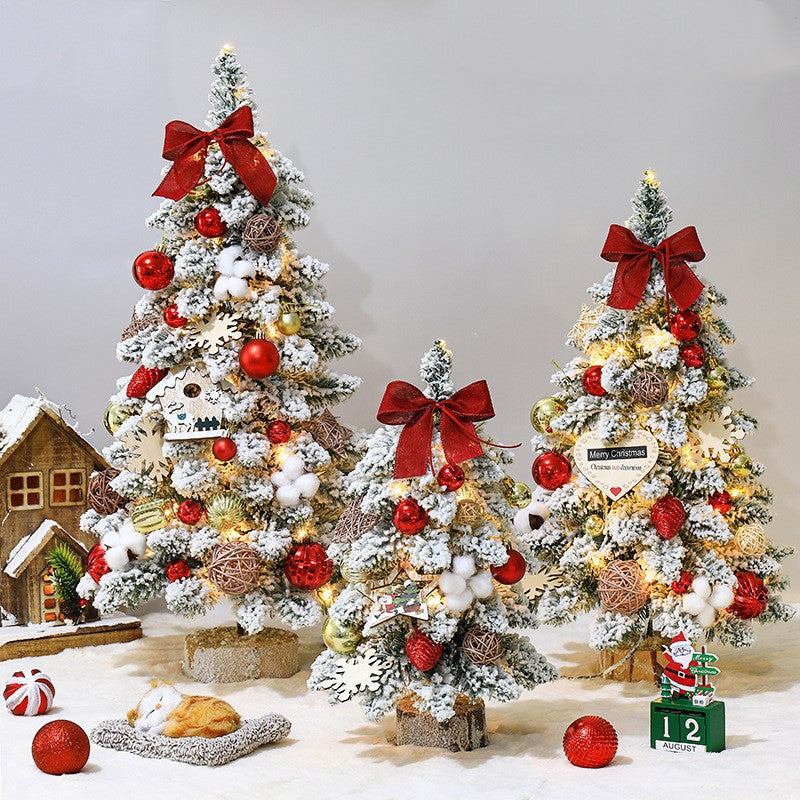 Set of flocked mini Christmas trees in three colors