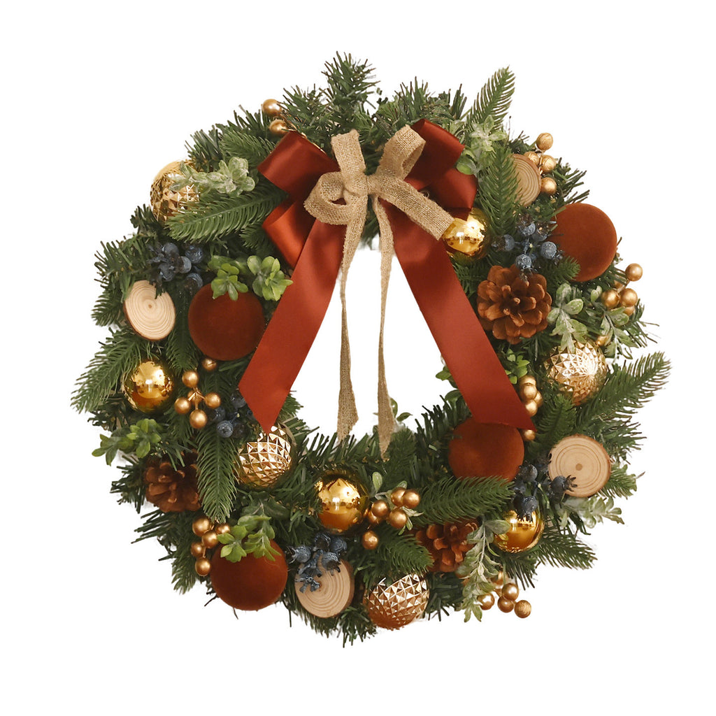 Coffee-colored flocked ball Christmas wreath door hanging for faith home decor