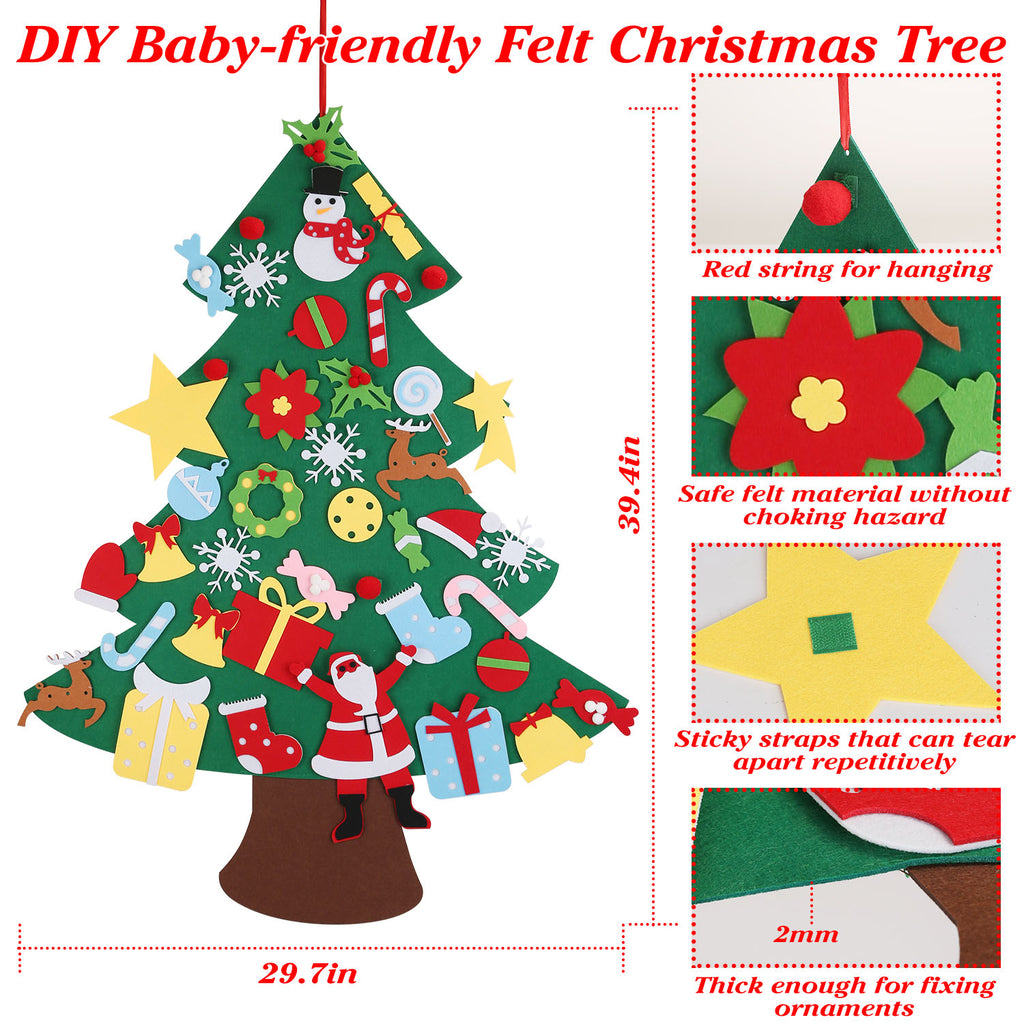 Felt Christmas tree decorations unfolded showing felt fabric material quality