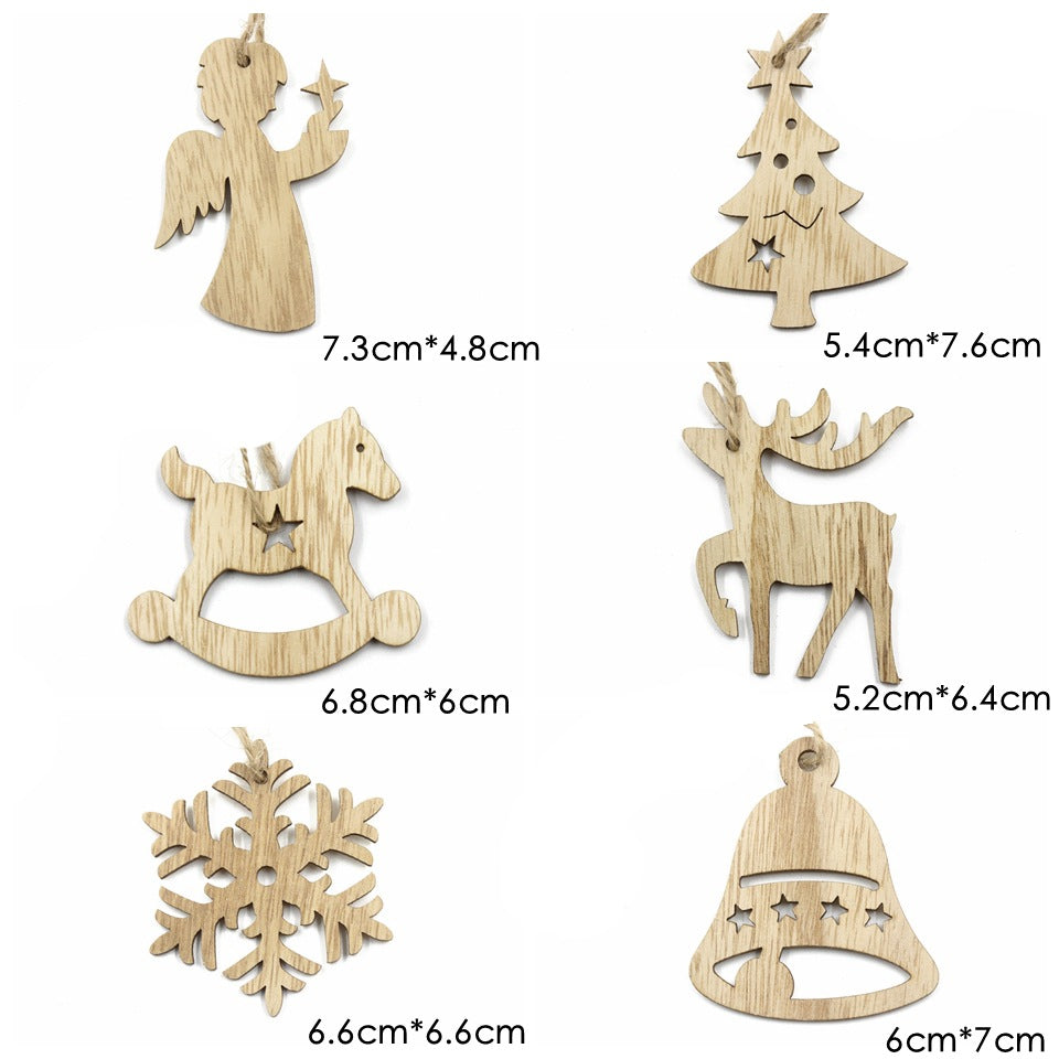 Christmas tree wooden pendant ornament with clean European-style carving