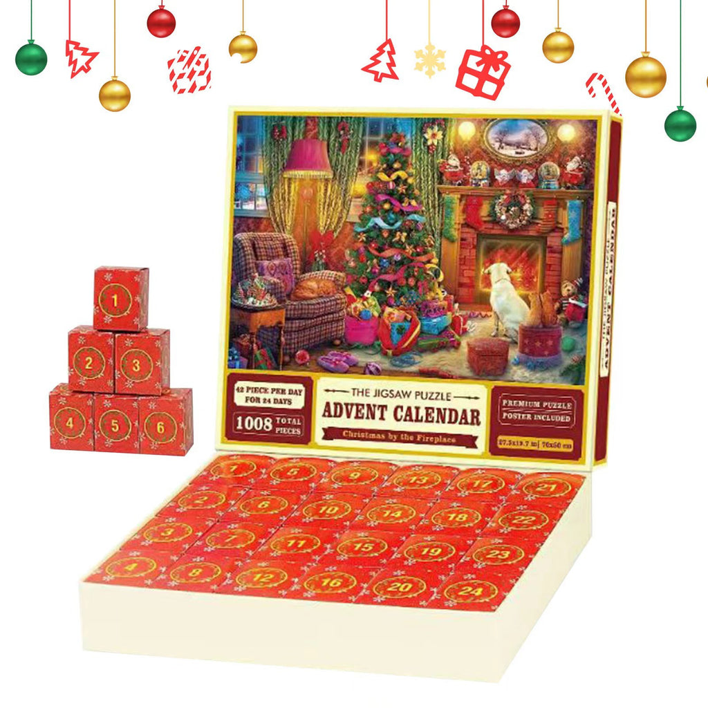Advent calendar puzzle assembled on wooden surface with festive backdrop featuring Christmas theme - Advent Calendar Puzzle