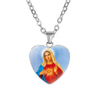 Heart-shaped religious jewelry pendant featuring Virgin Mary