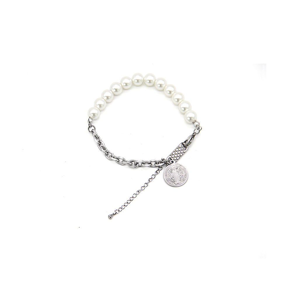 Our Lady Medal bracelet Japanese Korean style jewelry flat lay