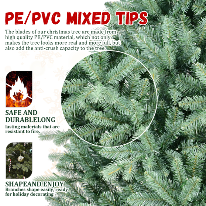 Artificial blue green Christmas tree near decorated fireplace - Holiday Decor