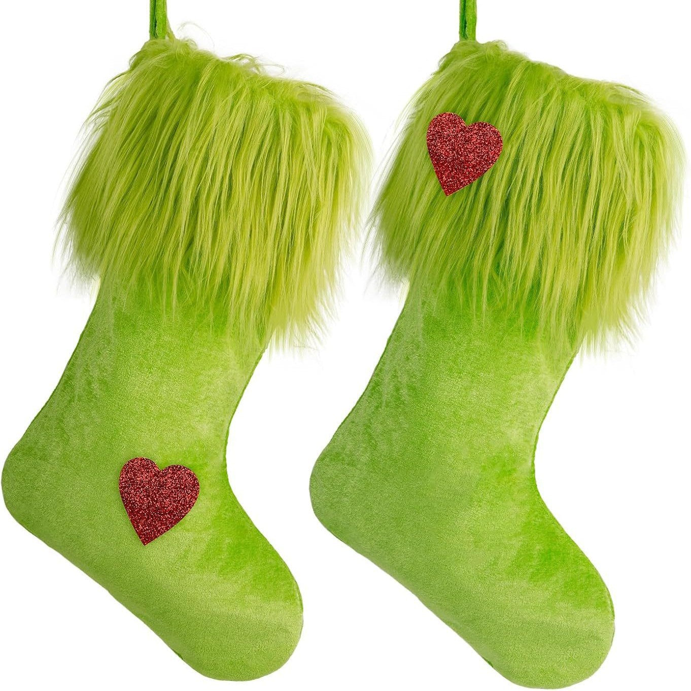 Cozy plush Christmas stocking ornament in warm holiday setting with soft fabric detail