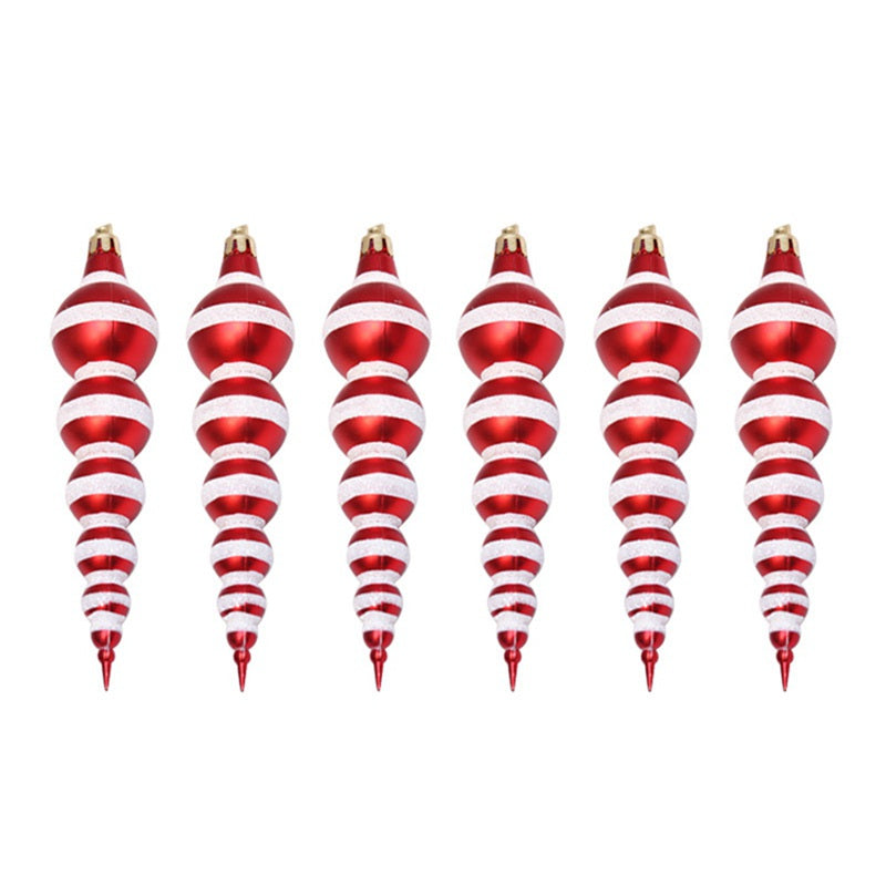 Six painted gourd ball Christmas ornaments arranged festively