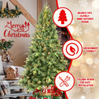 Christmas tree surrounded by presents and greenery in festive arrangement