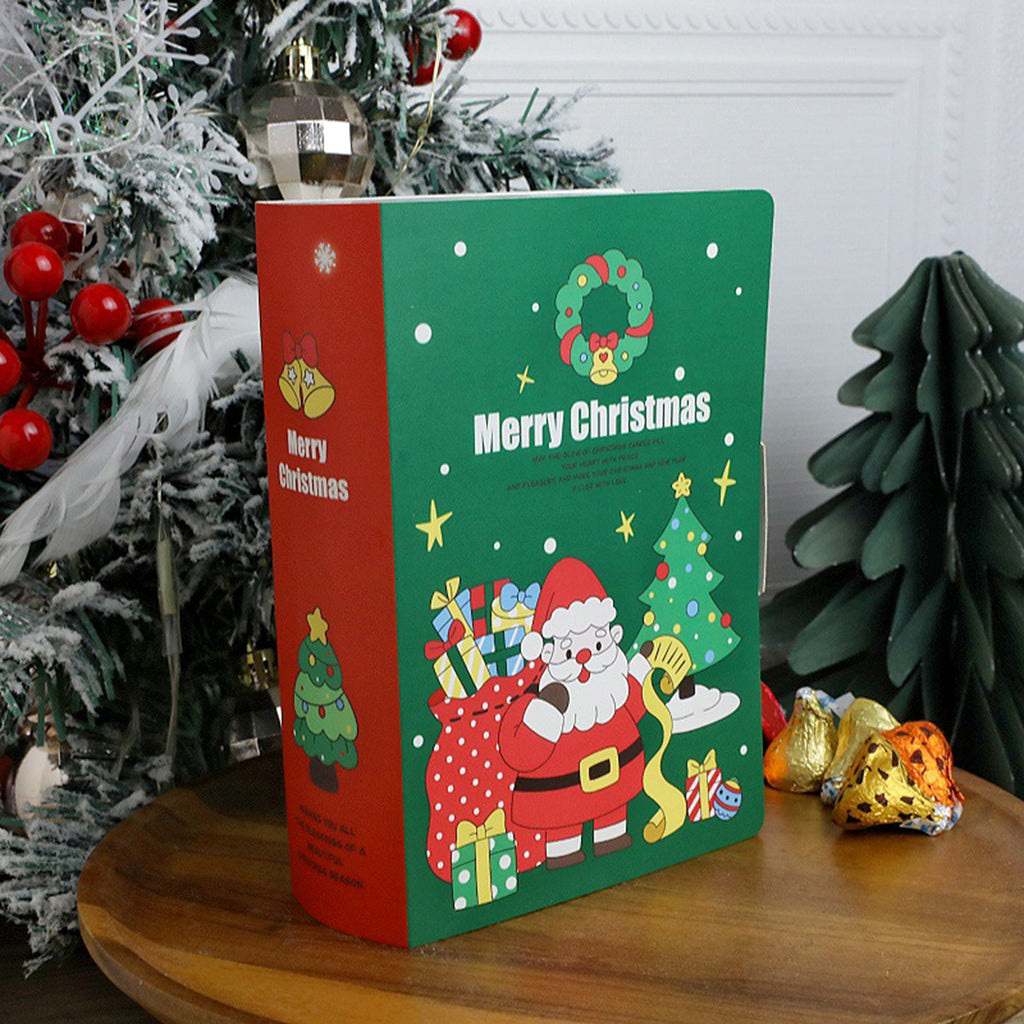 Christmas candy boxes in storybook shape close-up view