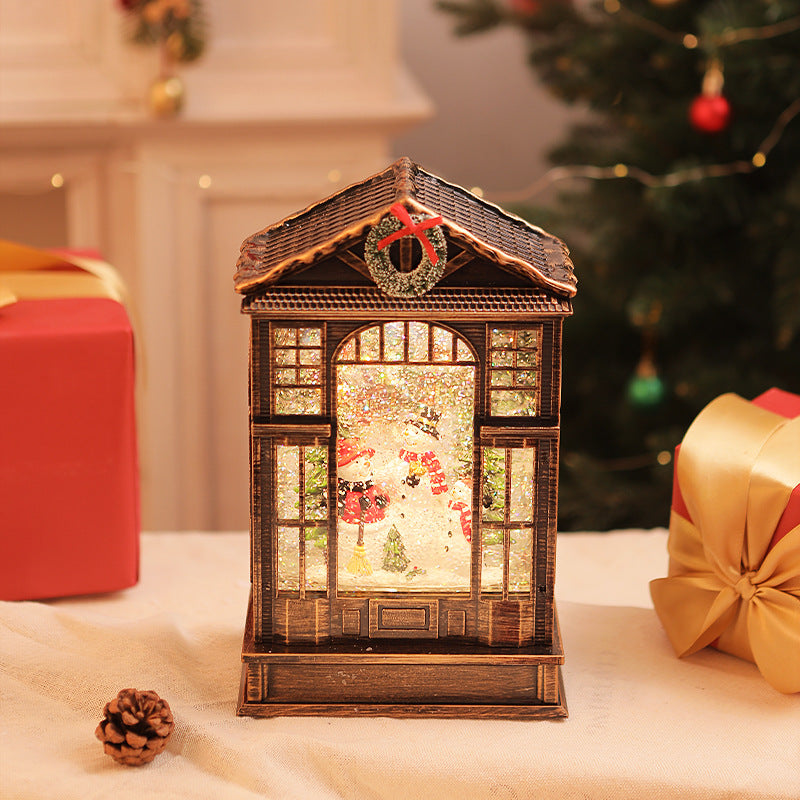 Christmas music box night light illuminating festive room setting