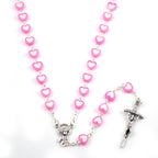 Multicolor rosary jewelry set with cross pendant packaging