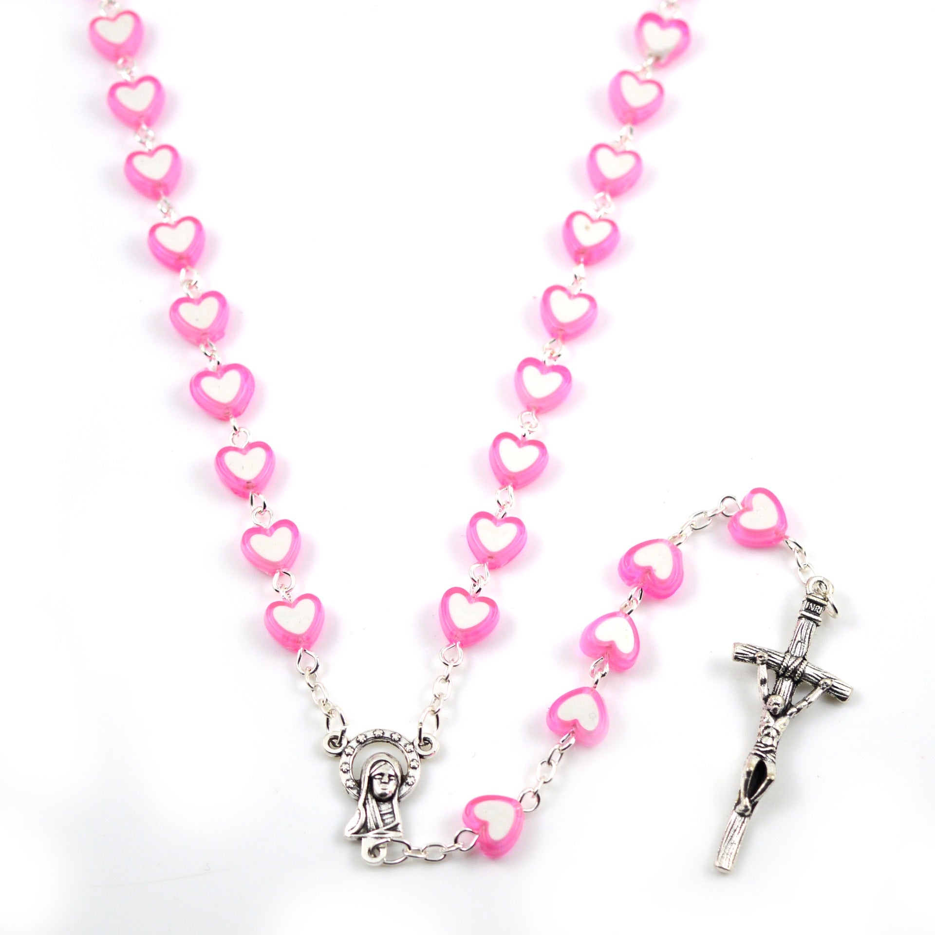 Multicolor rosary jewelry set with cross pendant packaging