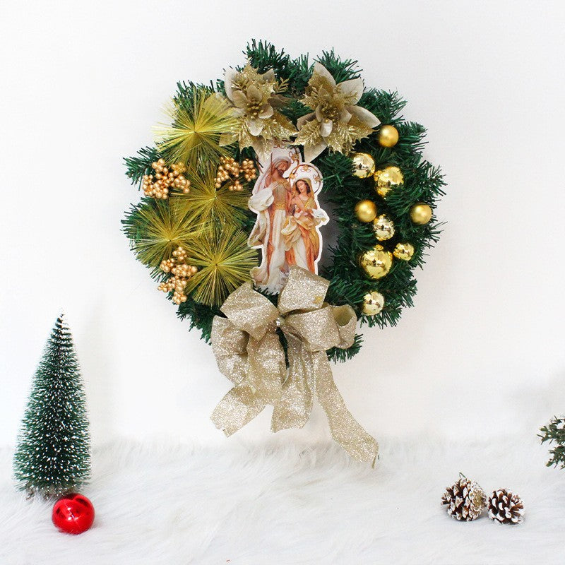 Jesus Christmas wreath detail showing half-handmade craftsmanship