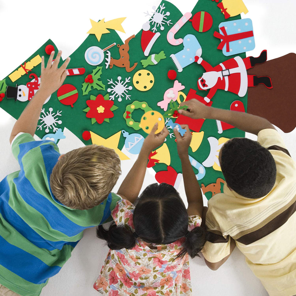 DIY felt Christmas tree with 41 colorful ornaments for kids wall decoration
