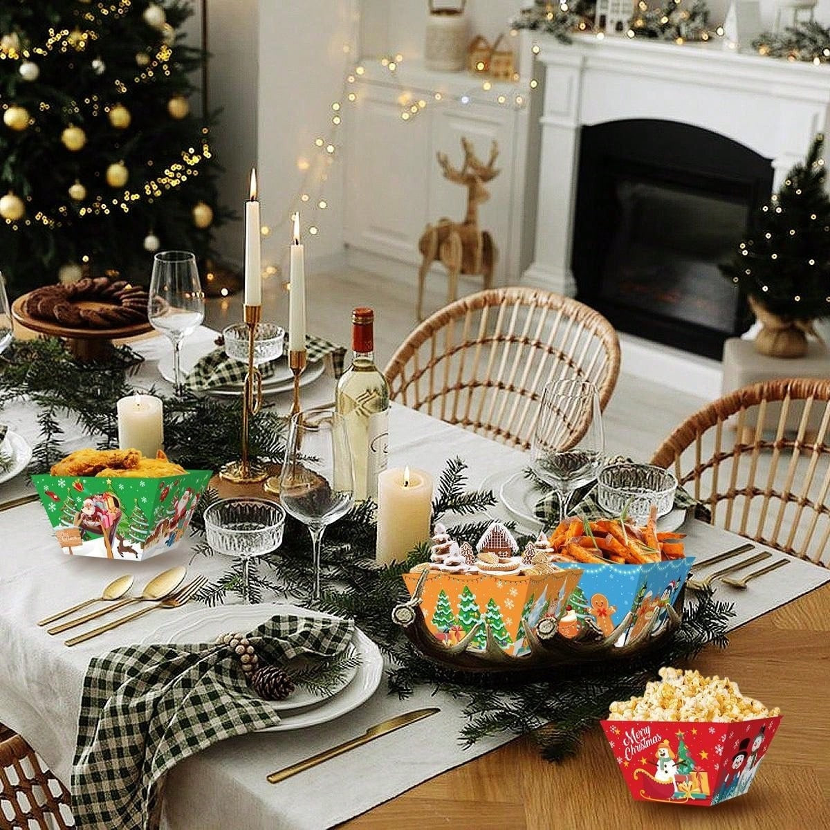 Gingerbread man paper bowls for popcorn and treats display