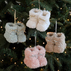Close-up of soft plush Christmas boots pendant texture