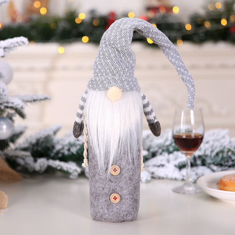 Gray and white wine bottle cover set for elegant Christmas entertaining